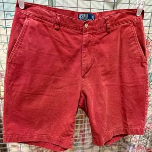 Polo Ralph Lauren Classic Fit 9" Chino‎ Shorts Red Pink Flat Front Mens Size 36
